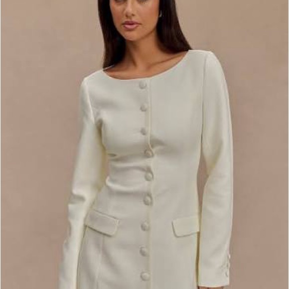 Meshki Dresses & Skirts - Jolie Boat Neck Suiting Mini Dress- Ivory